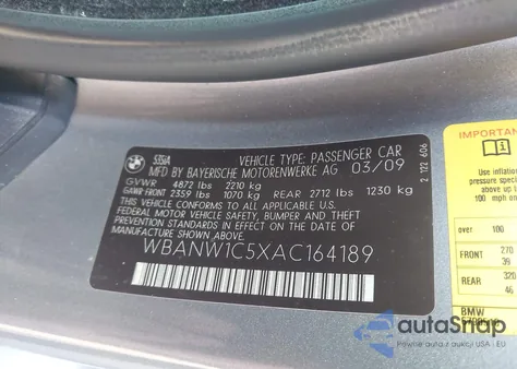 2010 BMW 535I из США, поврежденный, VIN WBANW1C5XAC164189